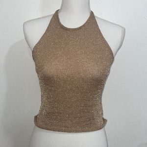 F21 Gold Halter Top in Large